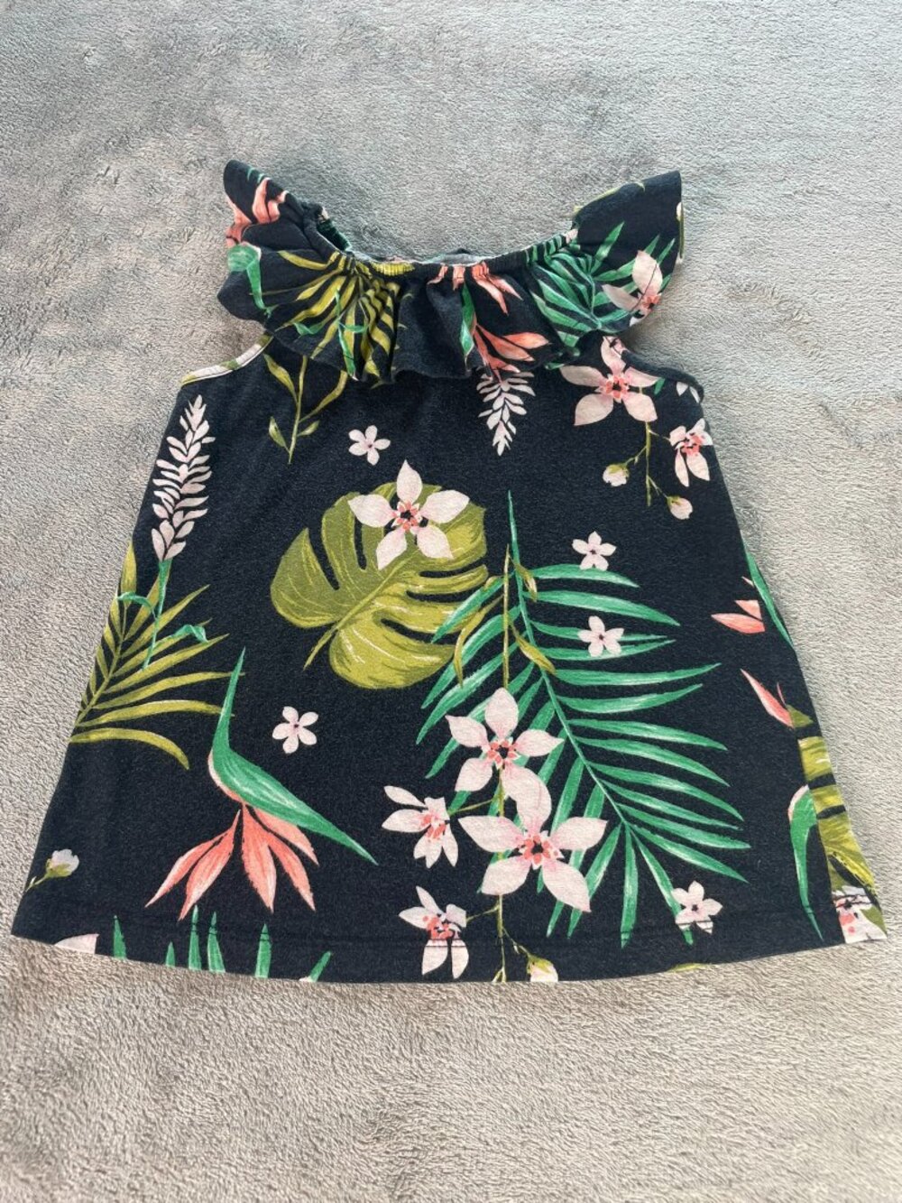 Carter's Girls Tropical Floral Cold Shoulder Top Size 5 Black Ruffle